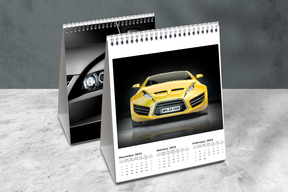 Desk calendar made using 2024 calendar template with car image