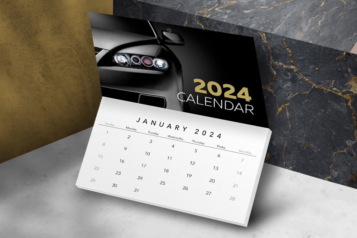 Wall calendar made using 2024 calendar template with image of a car