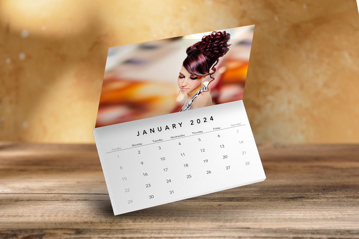 Wall calendar with the image of a woman made using 2024 calendar template
