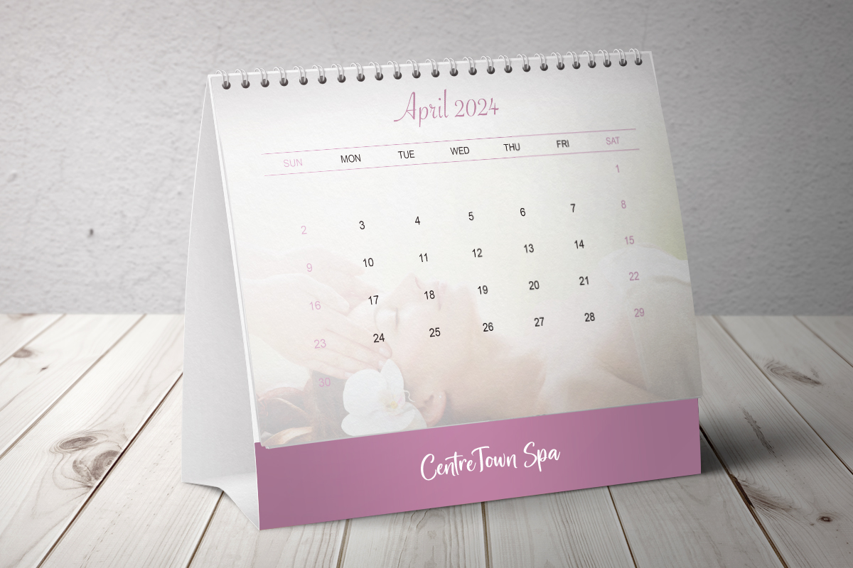 Desk calendar made using 2024 calendar template with wellnes theme