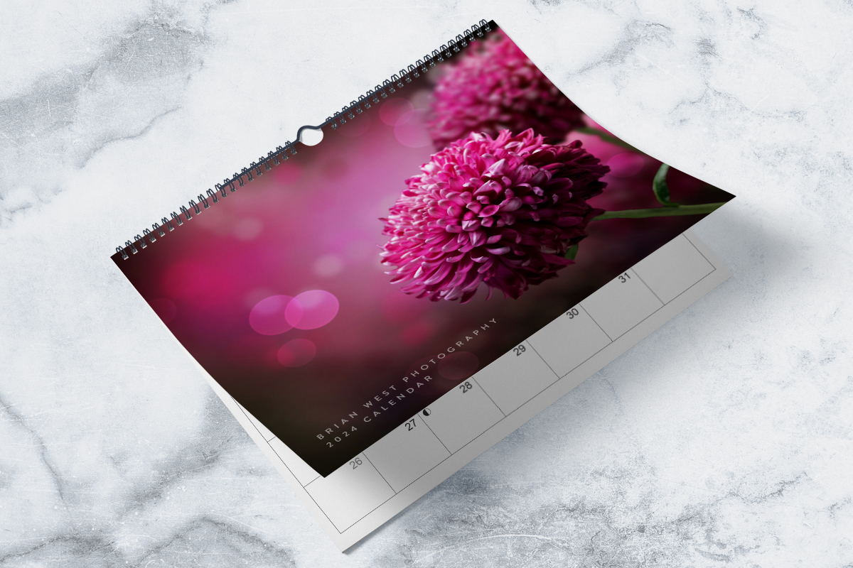 Wall calendar made using 2024 calendar template with flowers on the cover
