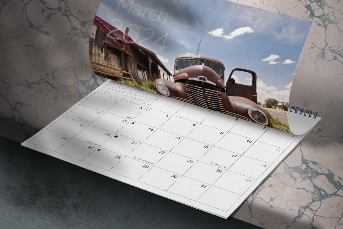 Old timer car wall calendar made using 2024 calendar template