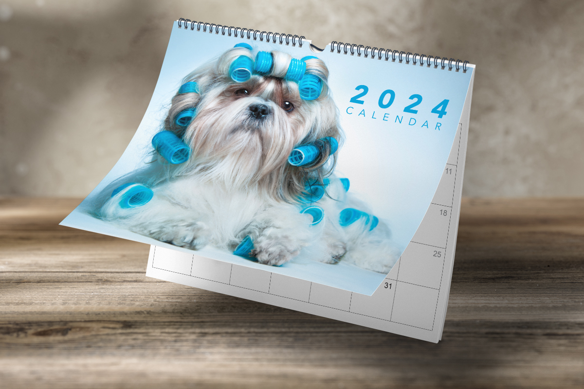 Wall calendar made using 2024 calendar template with dog image