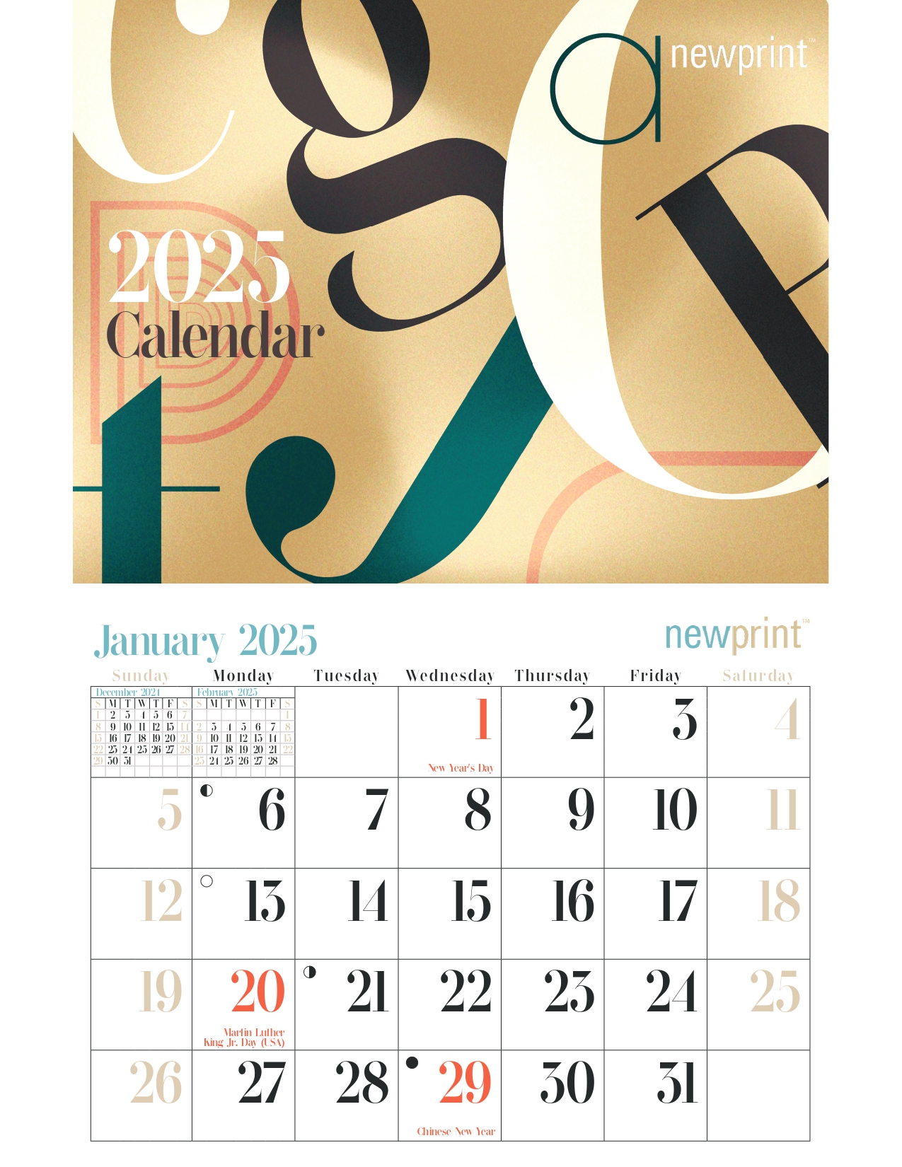 Free Modern Theme Wall Calendar Template