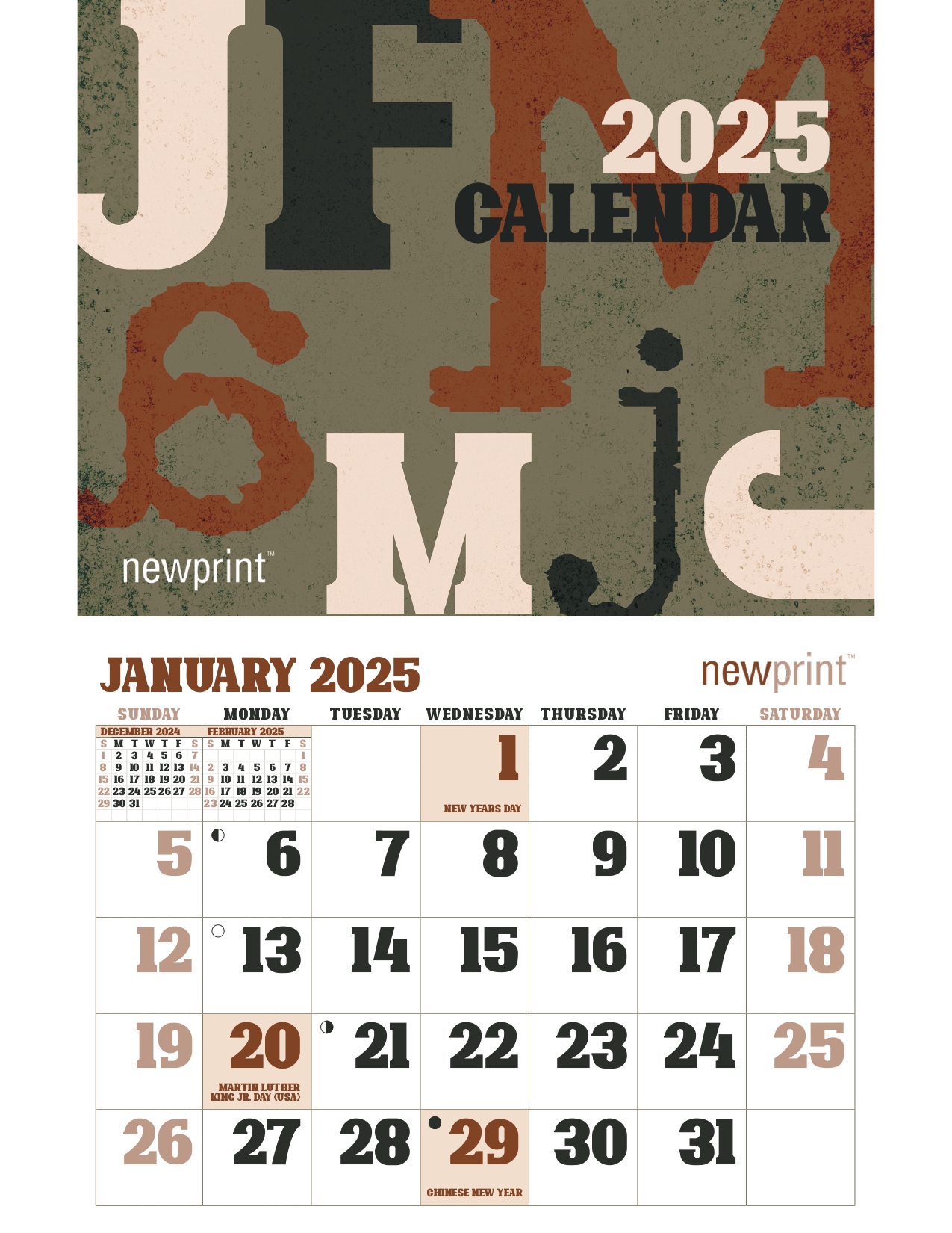 Free Rustic Theme Wall Calendar Template