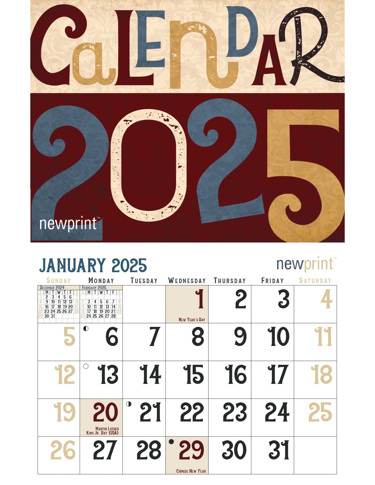 Free Vintage Theme Wall Calendar Template