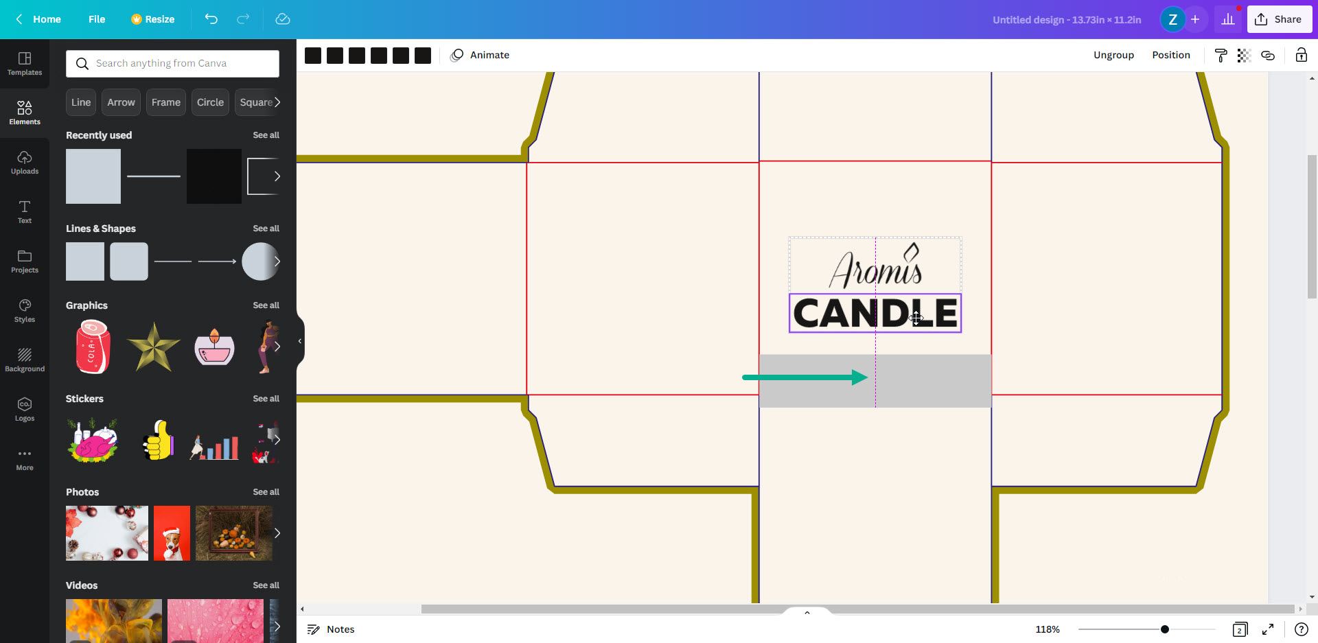 Adobe Express vs Canva, horizontal alignment of objects in Canva editor.