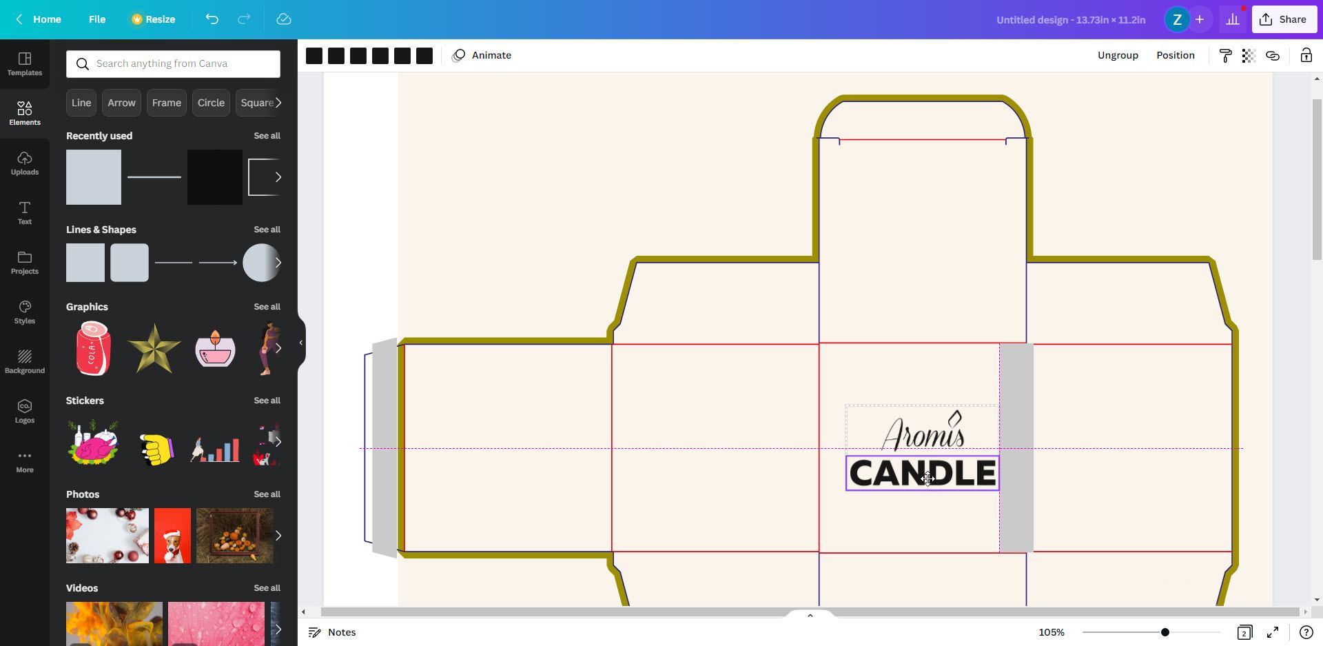 vertical alignment of objects in Canva editor.