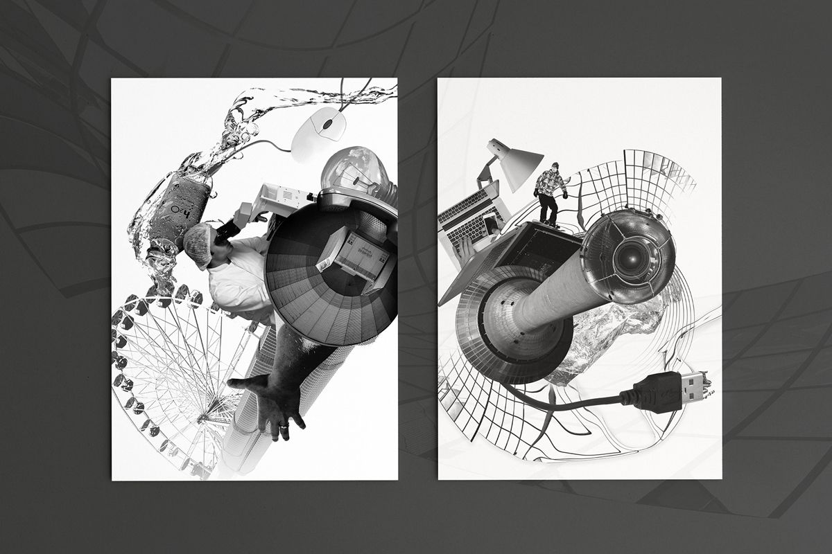Example of graphic design trends for 2022 – two futuristic black and white images with achromatic design 