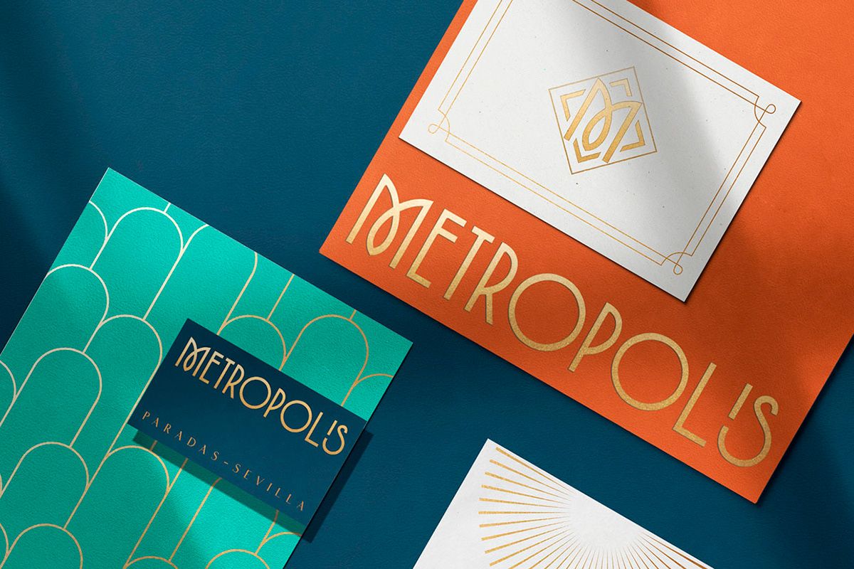 Example of graphic design trends for 2022 – two elegant art deco flyers with the edge of the third also showing