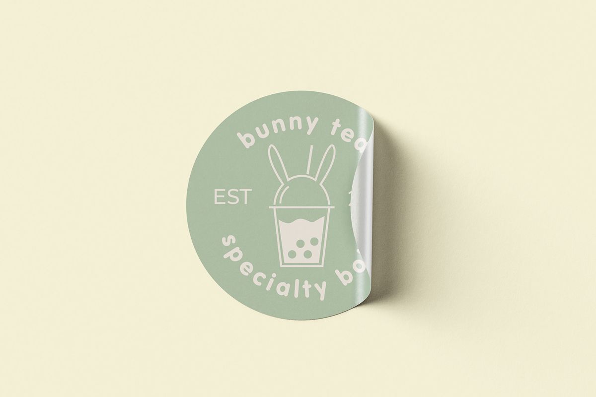 Example of graphic design trends –candy colored packaging label with plastic soda glass that has bunny ears on the lid