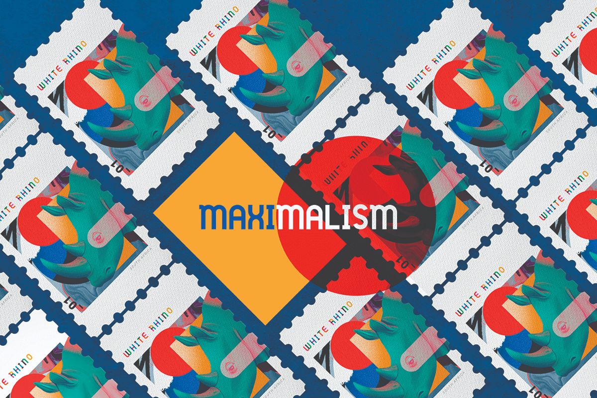 Example of graphic design trends for 2022 – colorful stamps on the flat surface