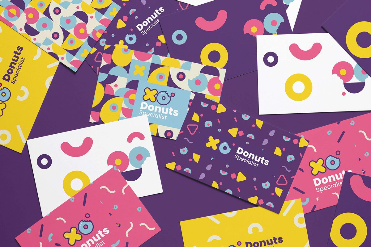 Example of graphic design trends - many business cards on the flat surface