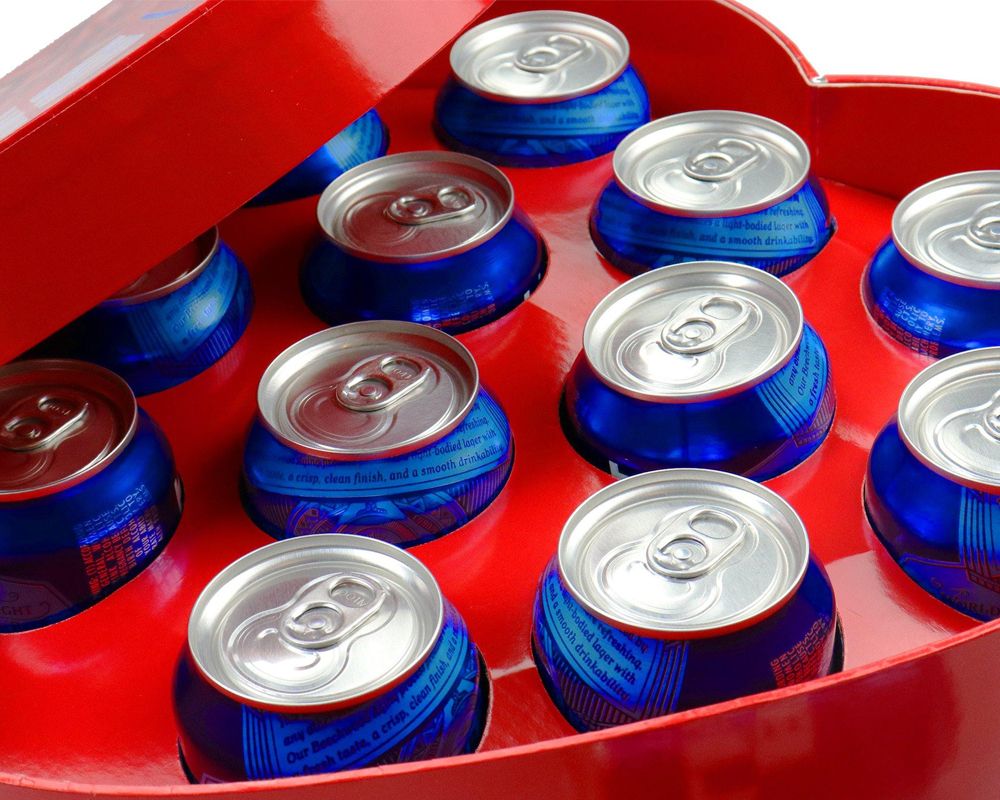 Ideas for last minute Valentine’s day gifts – Bud Light beer cans inside a heart-shaped box