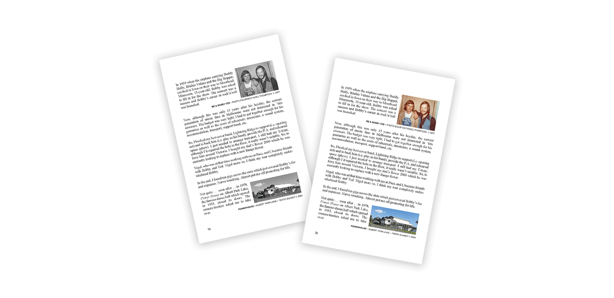 One page of a book is shown, printed in black and white alongside the same page printed in color.