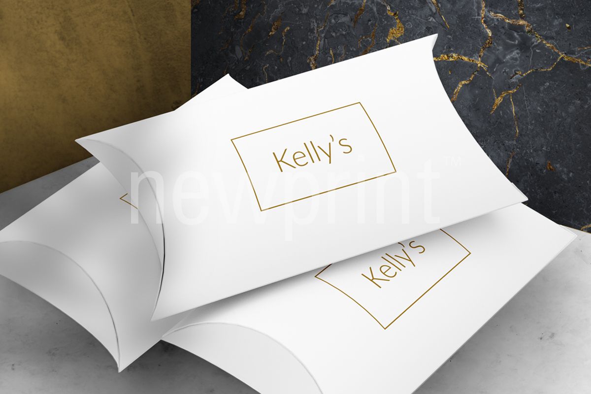 Jewelry Packaging Ideas-Custom Jewelry Box Packaging - Three white pillow boxes with gold logo on them