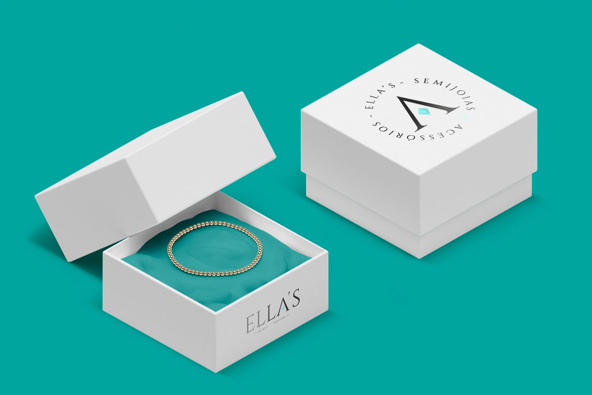 Jewelry Packaging Ideas-Two white custom jewelry packaging boxes, one open and one closed with logo on the lid 
