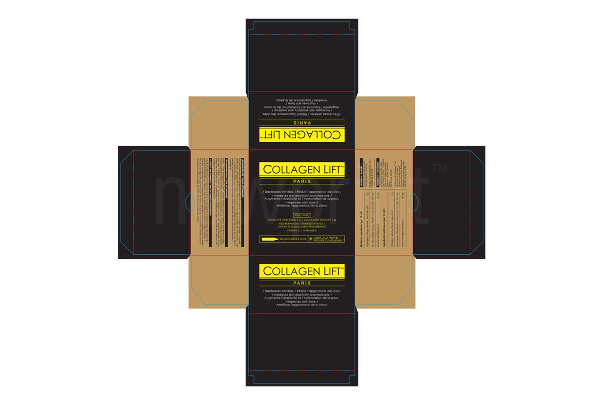 Technical drawing of a flat, unfolded carton gift box with a design for a cosmetics product applied with ECMA Standards