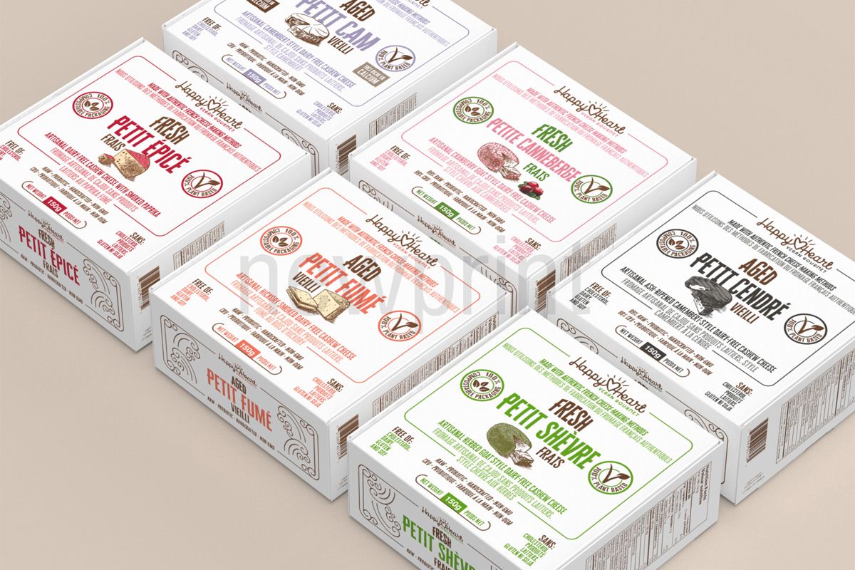 Six cheese FDA Food packaging boxes showing product information, nutrition values and following regulations.