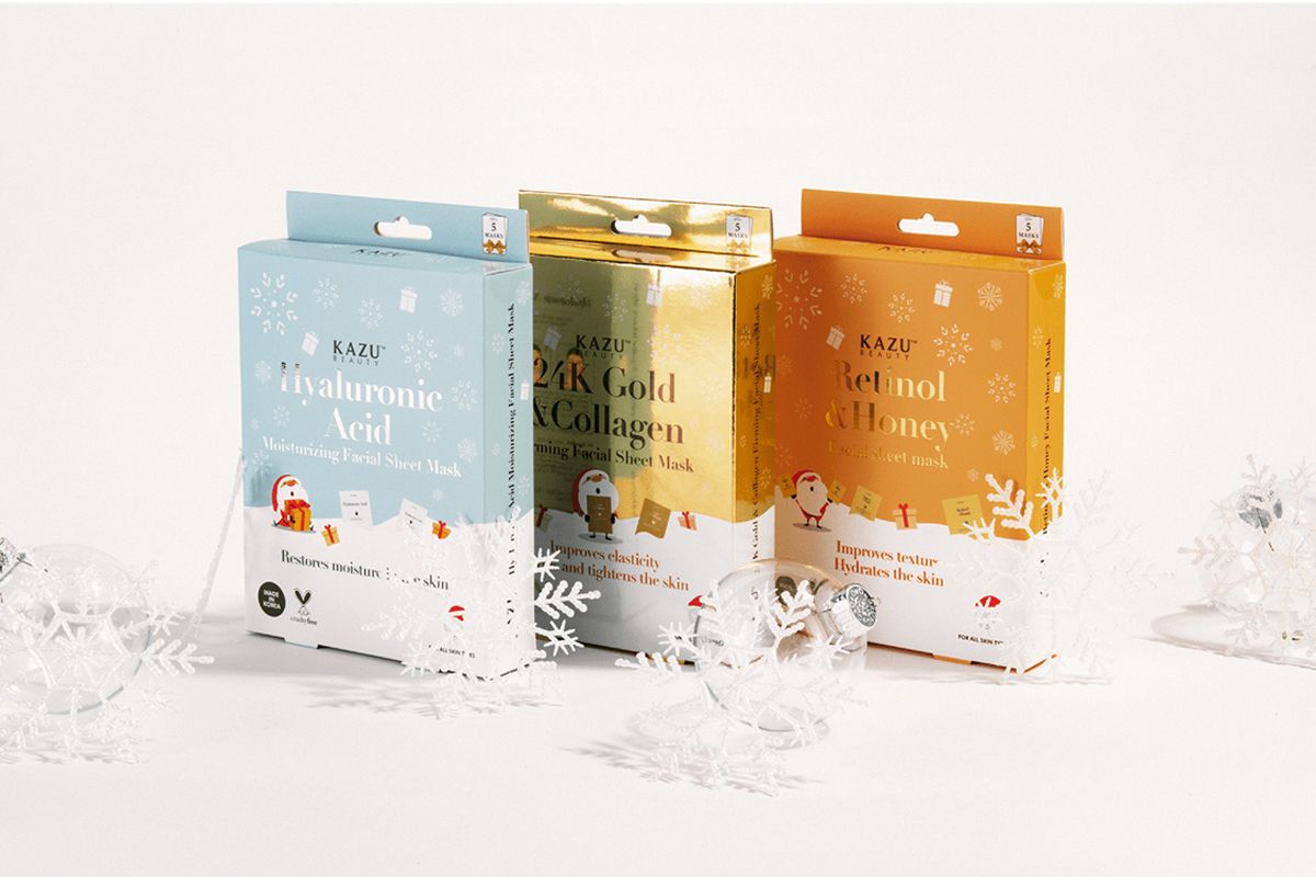 Holiday gift packaging ideas example with three different boxes with holiday inspired design