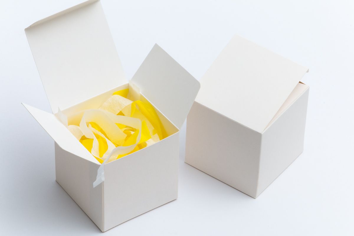 Custom Packaging Cost - Two small cube packaging boxes with no printing on them, serving as prototypes for product packaging.