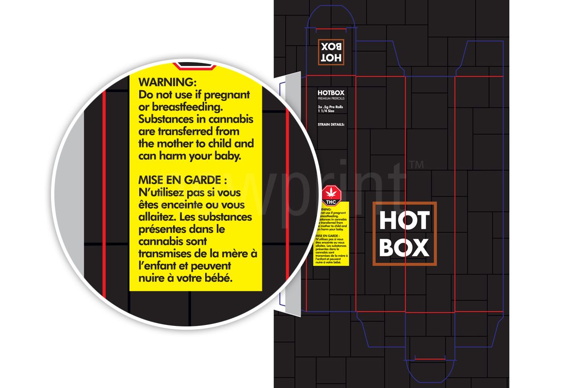 Packaging regulations -  packaging design file of a box, with warning section