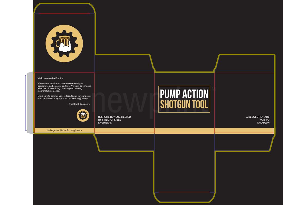 custom printed packaging box - Reverse tuck end box artwork design of Pump Action Short Gun tool