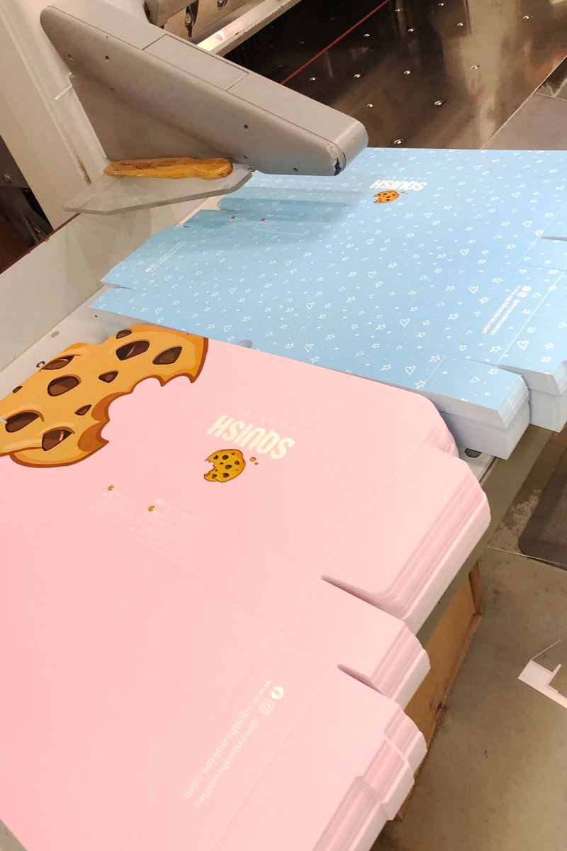 Flat Custom cookie box packaging in the print shop