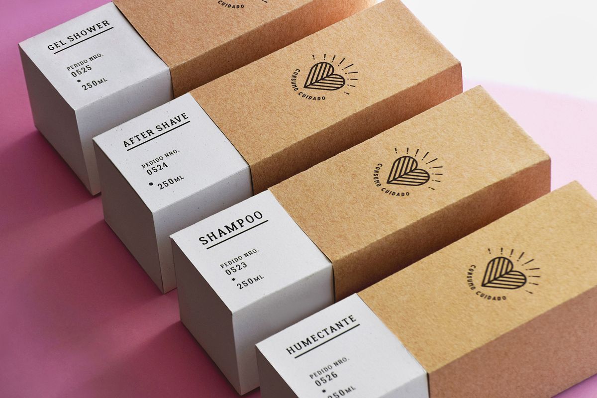 Four boxes for different cosmetic products with sustainable packaging design