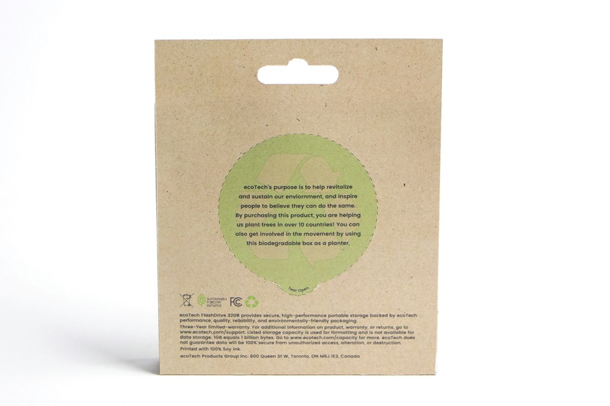 Back of the box with sustainable packaging design and recycling instructions. 