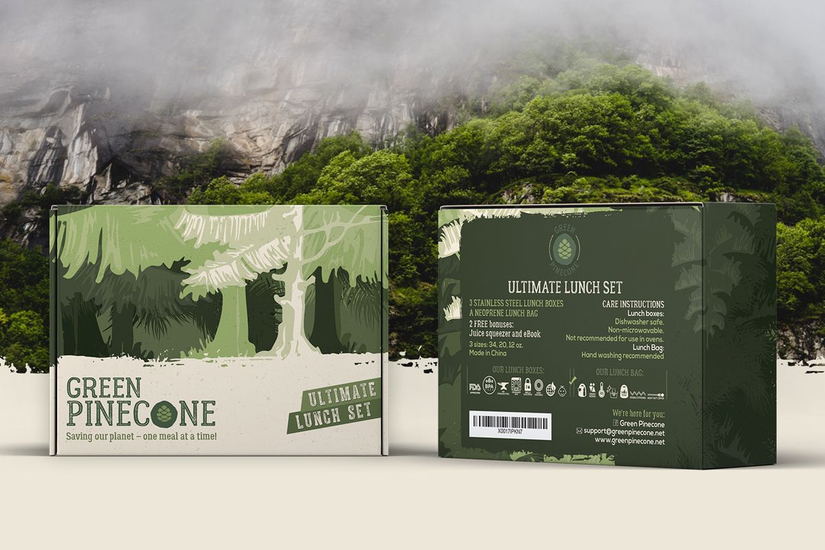 Front and back of the ultimate lunch set with sustainable packaging design