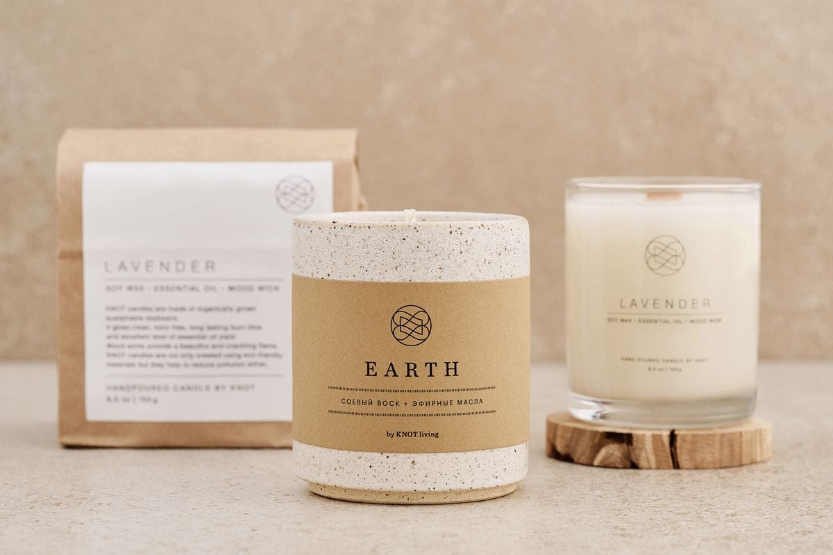 Two candles and a bag with sustainable packaging design