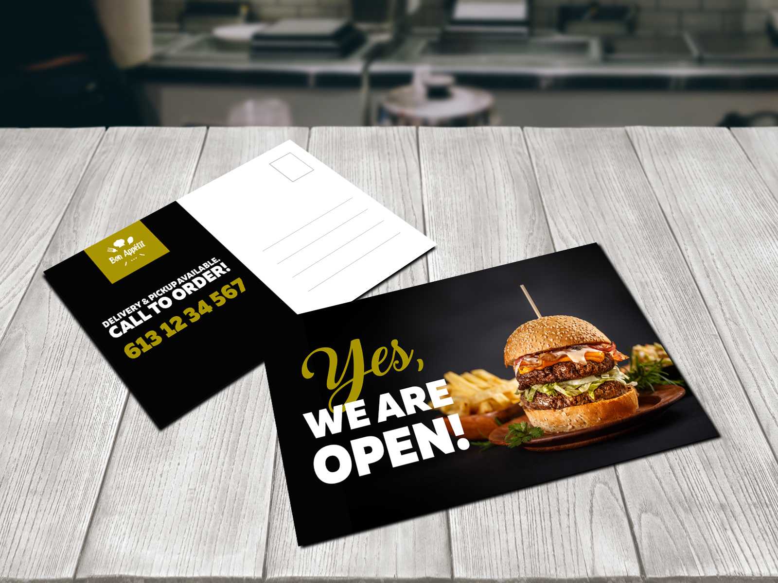 food packaging and Postcards for take-out restaurants