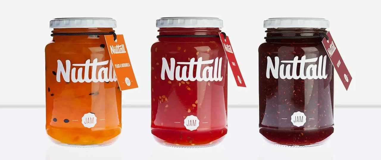 Three different jam jars with simple hang tags as one of the hang tag examples.
