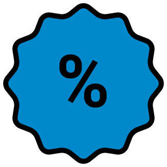 Blue badge with percentage sign inside