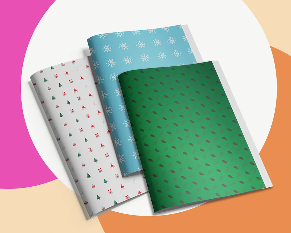 Christmas, snowflakes, and pinecones designs for wrapping paper.