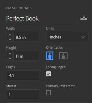 Adobe InDesign Document Options