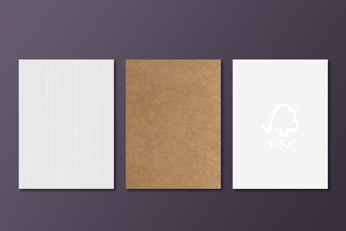 Image showing linen, kraft and FSC certified paper next to each other.