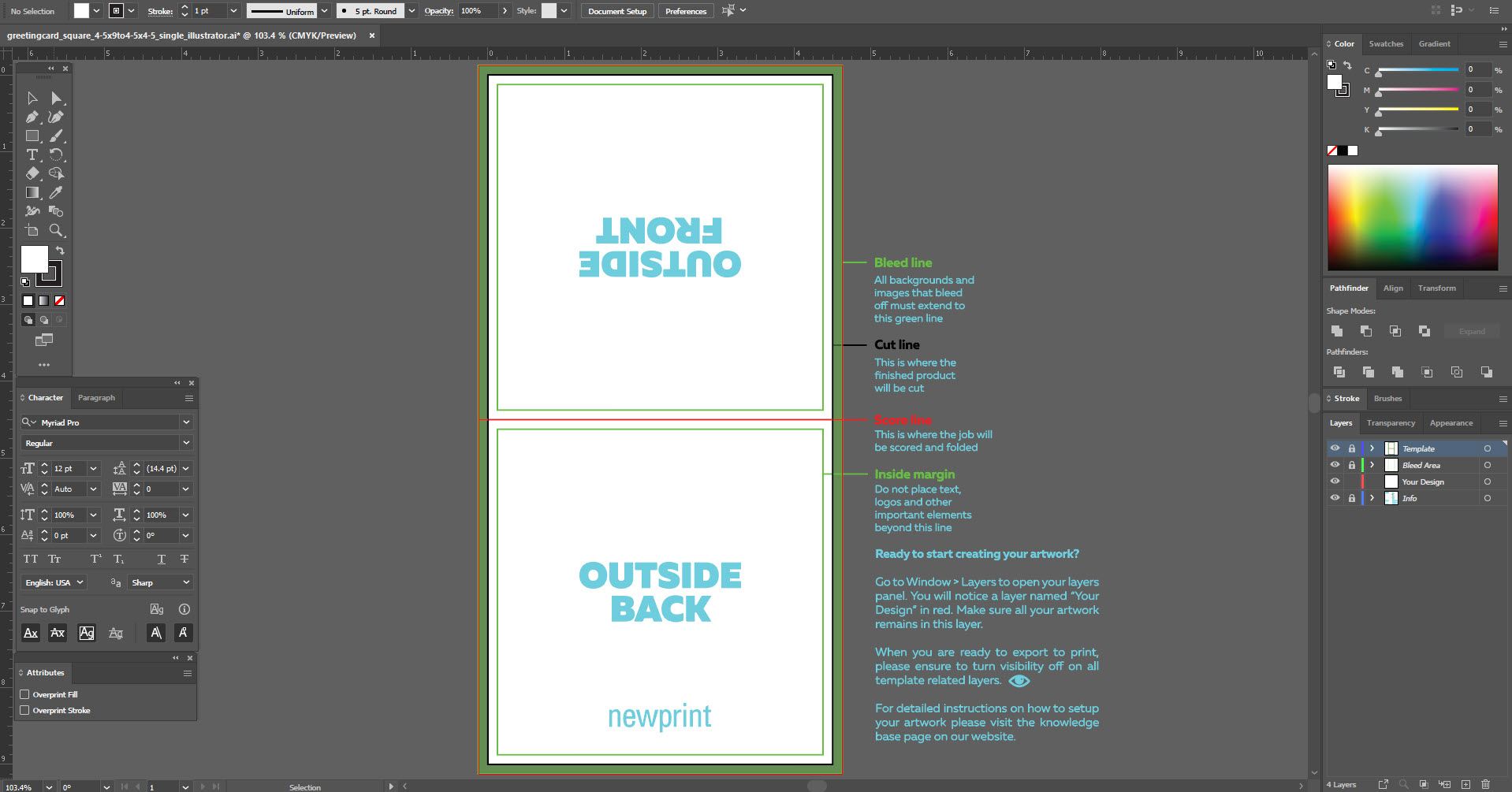 A screen shot of a blank print template in Adobe Illustrator.