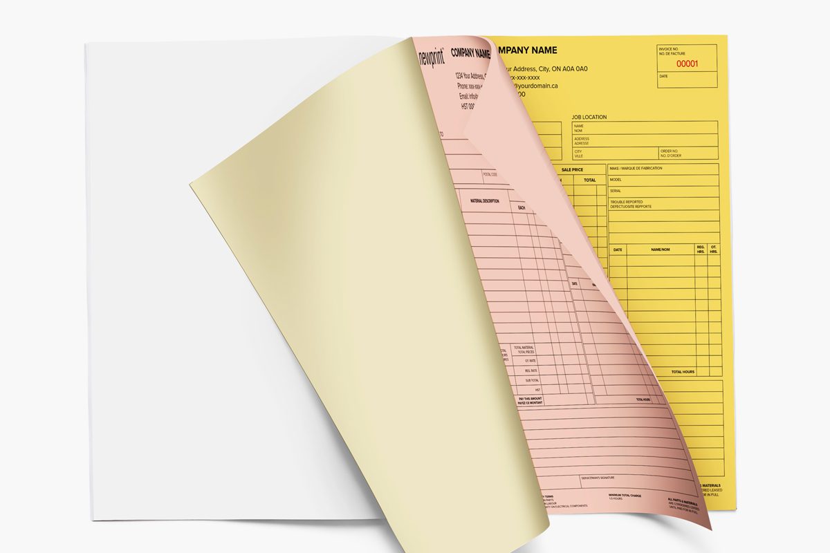 Printing paper options - NCR form with different coloured pages visible.