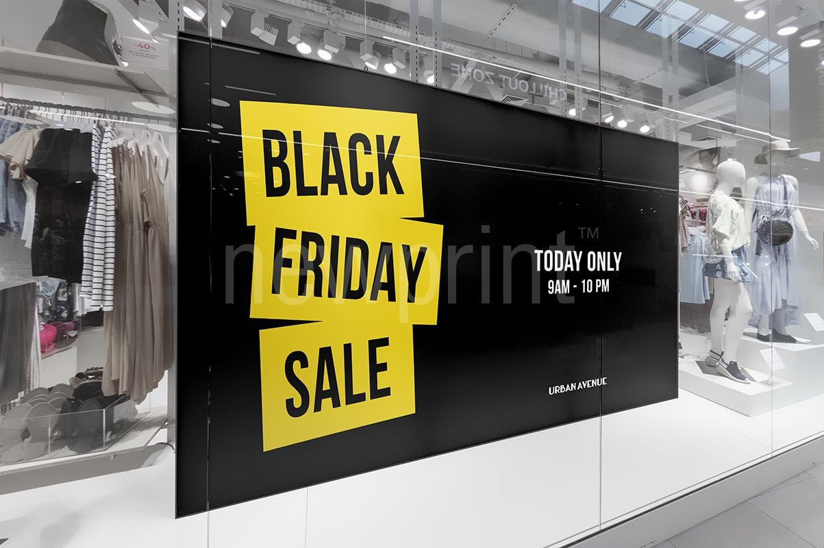 Big black banner advertising black friday sale  with yellow background for the letters.